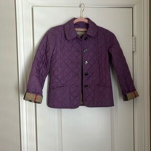 Girls size 8 Burberry Quilted Jacket, purple with Burberry plaid inside